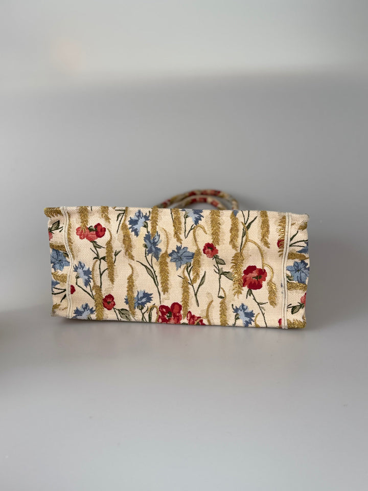 Christian Dior Beige Floral Embroidered Canvas Book Tote Medium