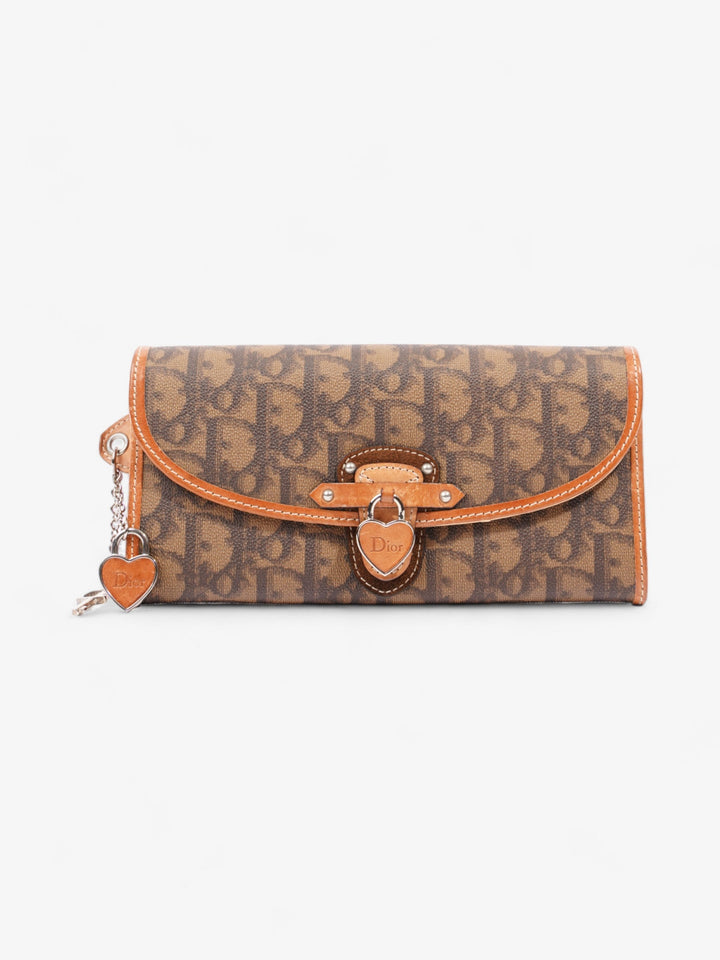 Christian Dior Romantique Continental Wallet Brown Oblique Coated Canvas