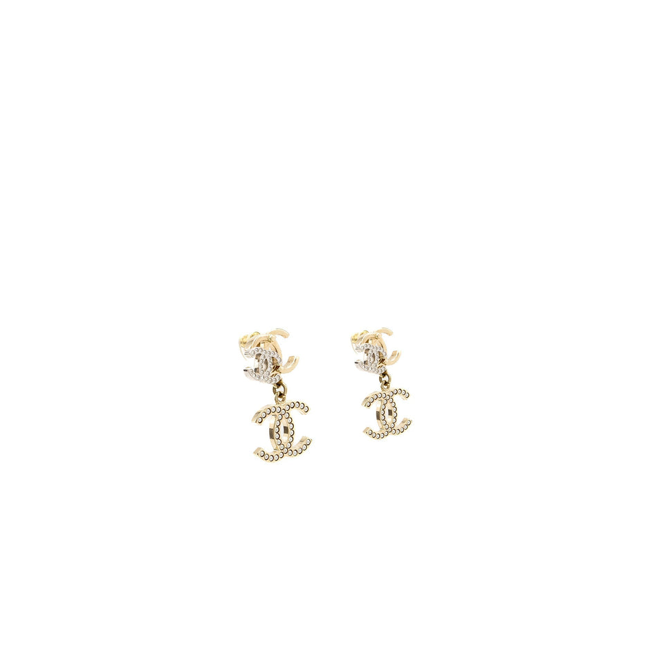 Chanel Triple CC logo drop earrings light gold tone