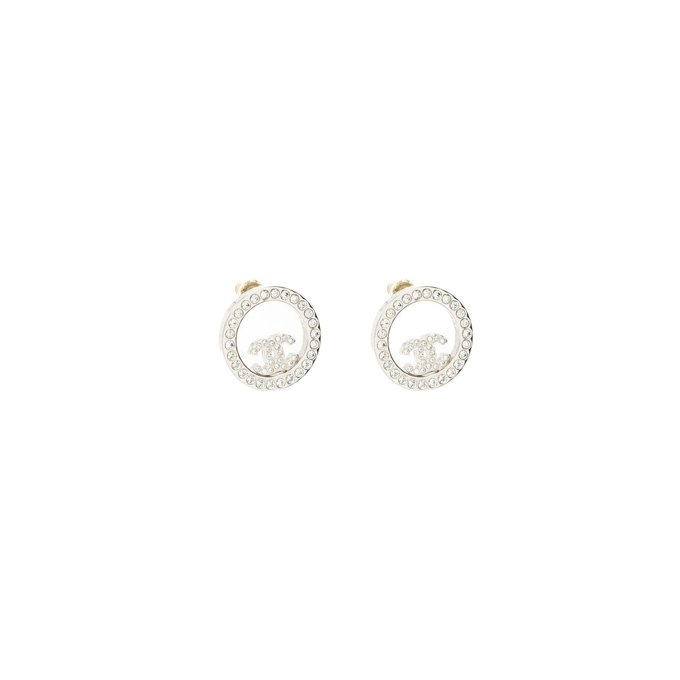 Chanel Round CC Logo Earrings Crystal