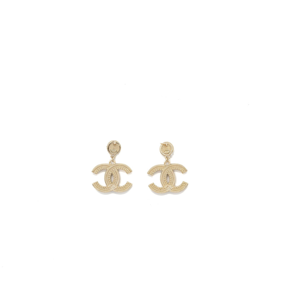 Chanel CC Logo Drop Earrings with Pearl Gold Tone