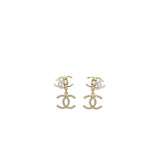 Chanel Triple CC logo drop earrings light gold tone