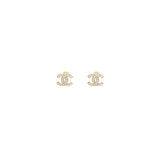 Chanel Classic CC Logo earrings Crystal Light Gold Tone