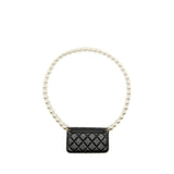 Chanel CC Logo Clutch with Giant Pearl Chain Lambskin Black L