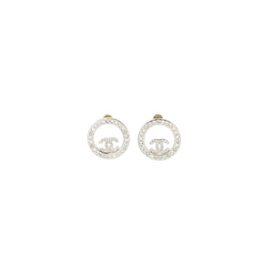 Chanel Round CC Logo Earrings Crystal