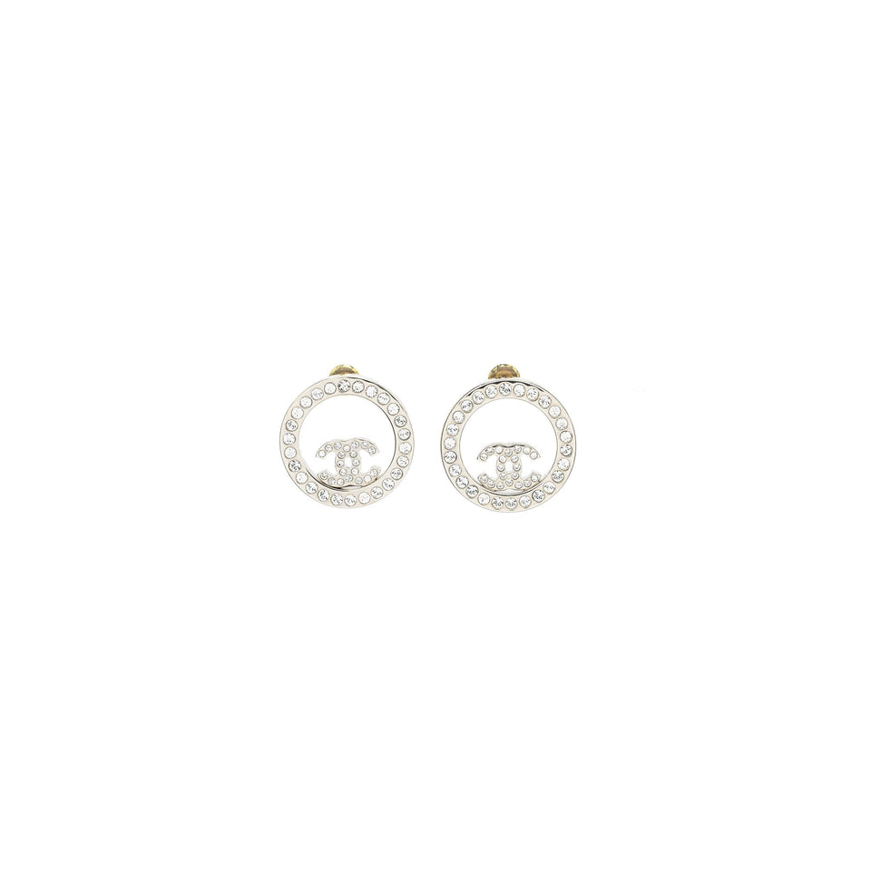 Chanel Round CC Logo Earrings Crystal