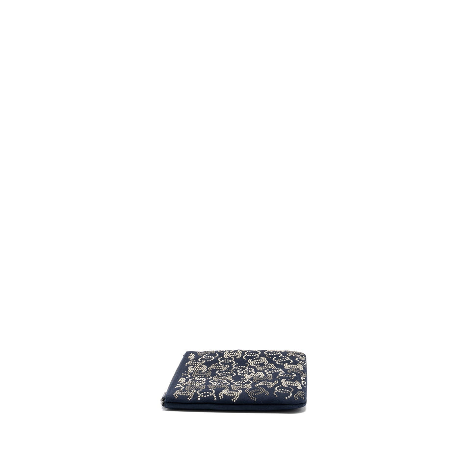 Chanel Double Side Zip Pouch/Zip Clutch Fabric Black Ruthenium Hardware