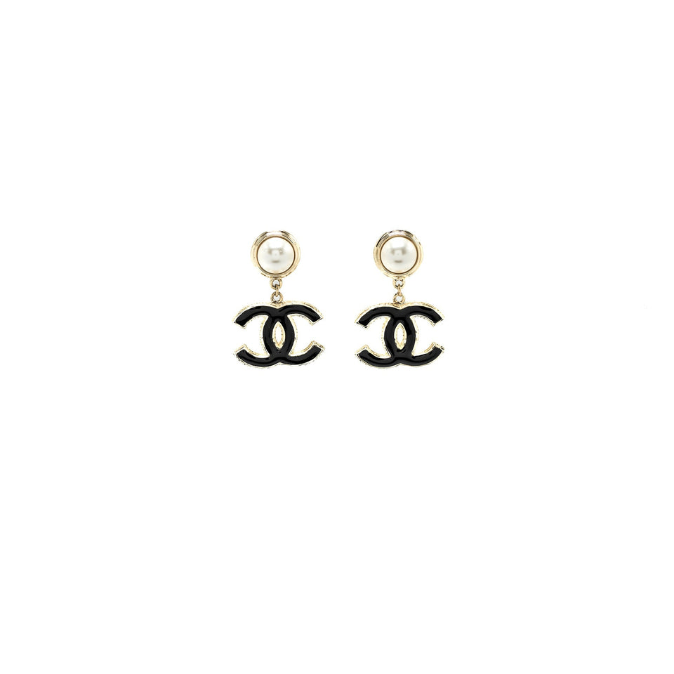 Chanel CC Logo Pearl Drop Earrings Big Model L