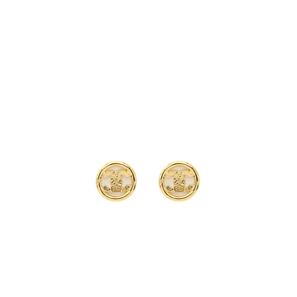 Chanel round and CC logo earrings gold tone