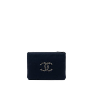 Chanel Double Side Zip Pouch/Zip Clutch Fabric Black Ruthenium Hardware