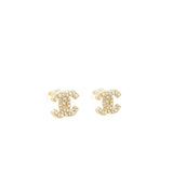 Chanel Classic Mini CC Logo Earrings Pearl/Crystal Light Gold Tone
