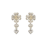 Chanel CC Clover Heart Drop Earrings Crystal Silver Tone
