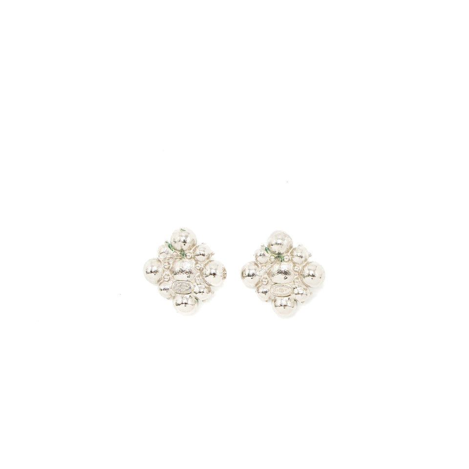 Chanel Quilted Earring Crystal Silver Tone