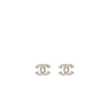 Chanel Knot CC Logo Earrings Crystal Silver Tone