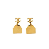 Chanel CC Logo Rue Cambon Drop Earrings Gold Tone