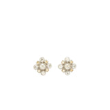 Chanel Quilted Earring Crystal Silver Tone