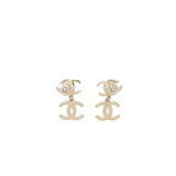 Chanel Triple CC logo drop earrings light gold tone