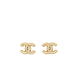 Chanel CC logo with mini pearl deco earrings light gold tone