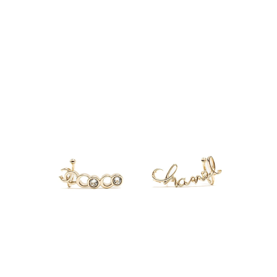 Chanel Coco Chanel letter earrings light gold tone