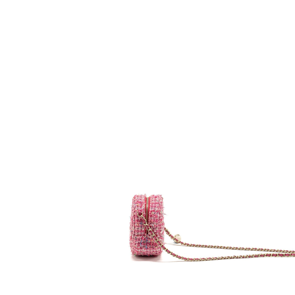 Chanel Round Clutch With Chain Tweed Pink/Multicolour L