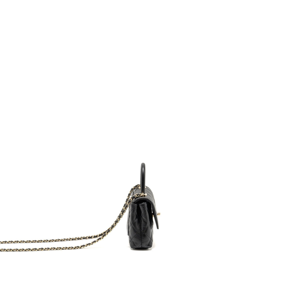Chanel Coco Handle Clutch with Chain Caviar Black L (Microchip)