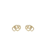 Chanel Double Heart CC Earrings Crystal Light Gold Tone