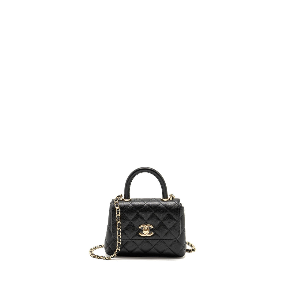 Chanel Coco Handle Clutch with Chain Caviar Black L (Microchip)