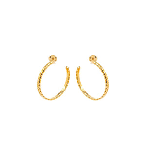 Chanel Coco Crush Hoop Earrings Quilted Motif Beige Gold