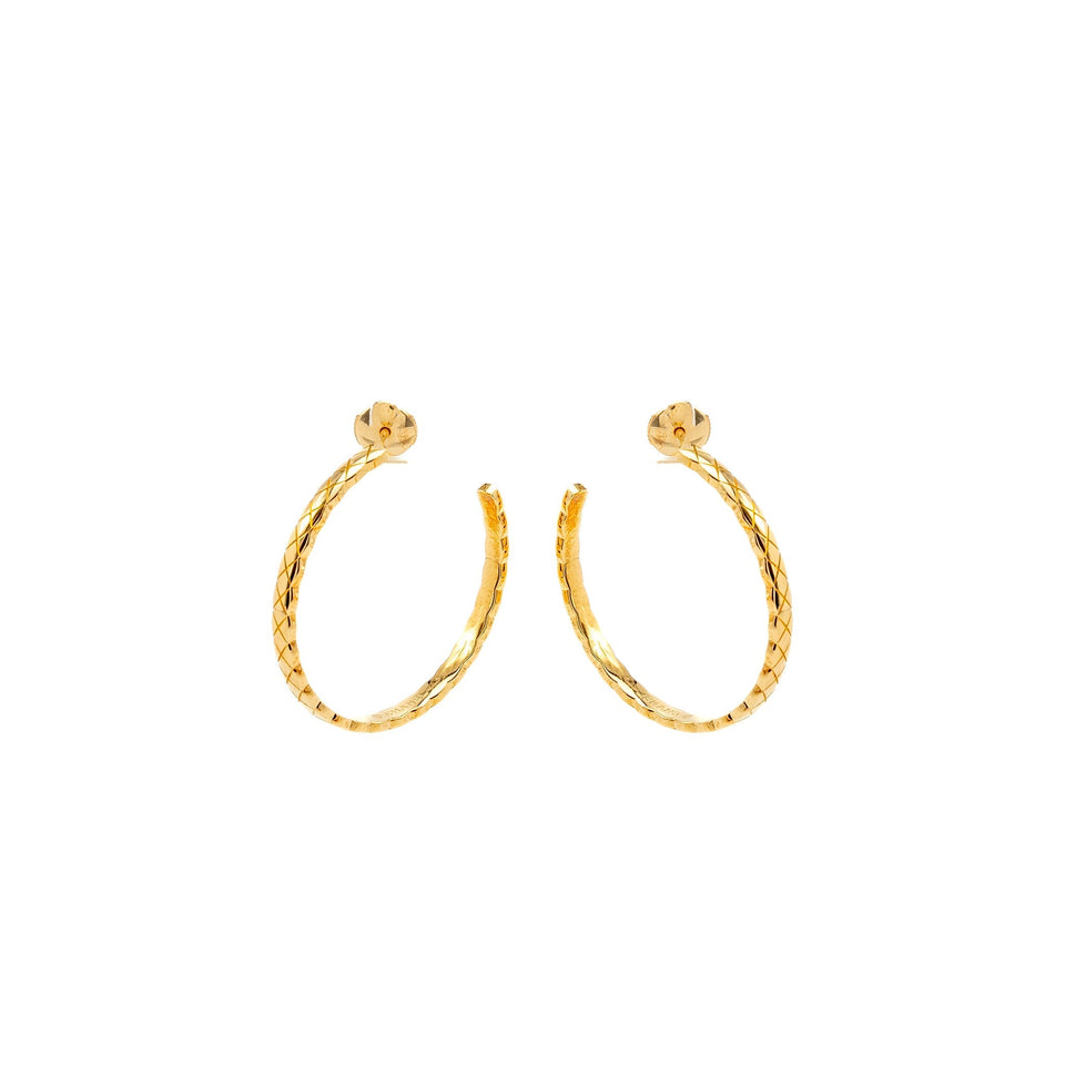 Chanel Coco Crush Hoop Earrings Quilted Motif Beige Gold