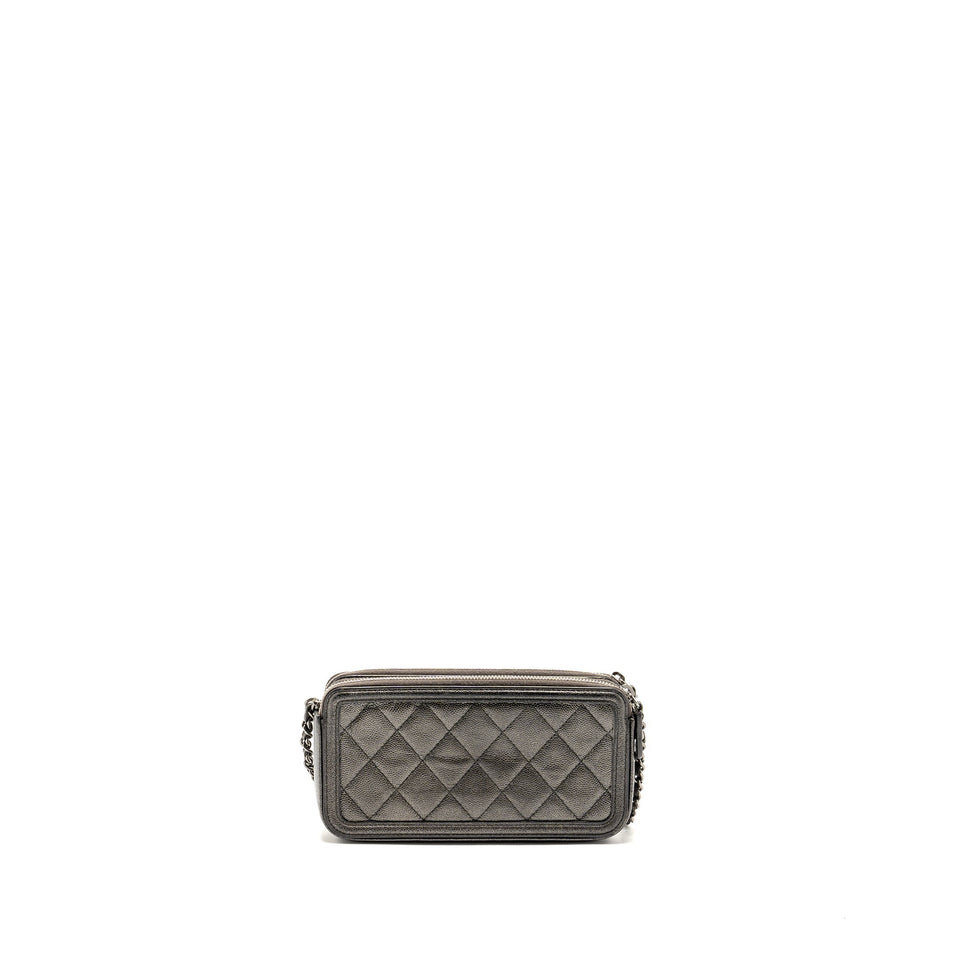 Chanel CC Filigree Double Zip Clutch with Chain Caviar Grey