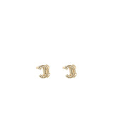 Chanel CC Logo Earrings with Crystal Light Gold Tone