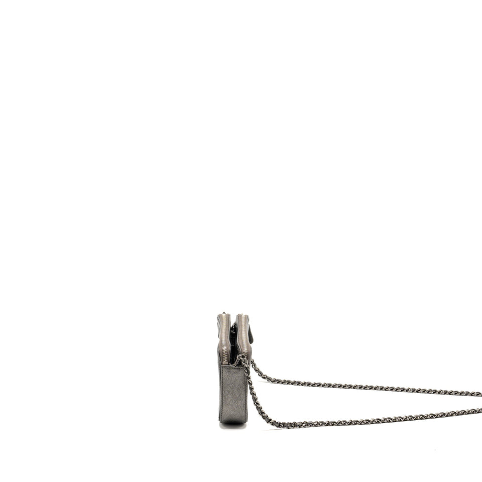 Chanel CC Filigree Double Zip Clutch with Chain Caviar Grey