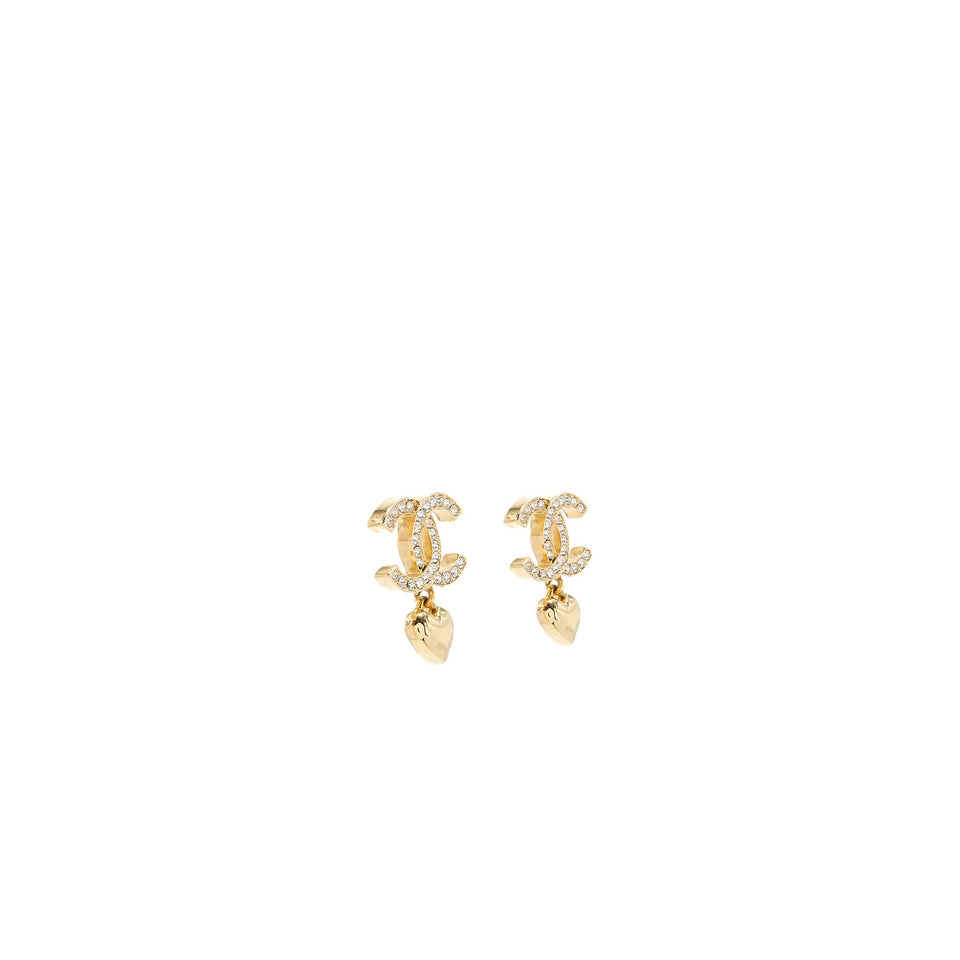 Chanel CC Logo Heart Earrings Crystal