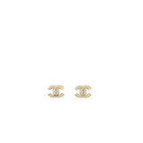 Chanel CC logo earrings with pearl light gold tone