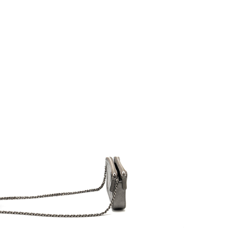Chanel CC Filigree Double Zip Clutch with Chain Caviar Grey