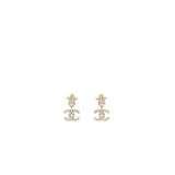 Chanel Crystal Star Earrings with CC logo Drop Light Gold Tone