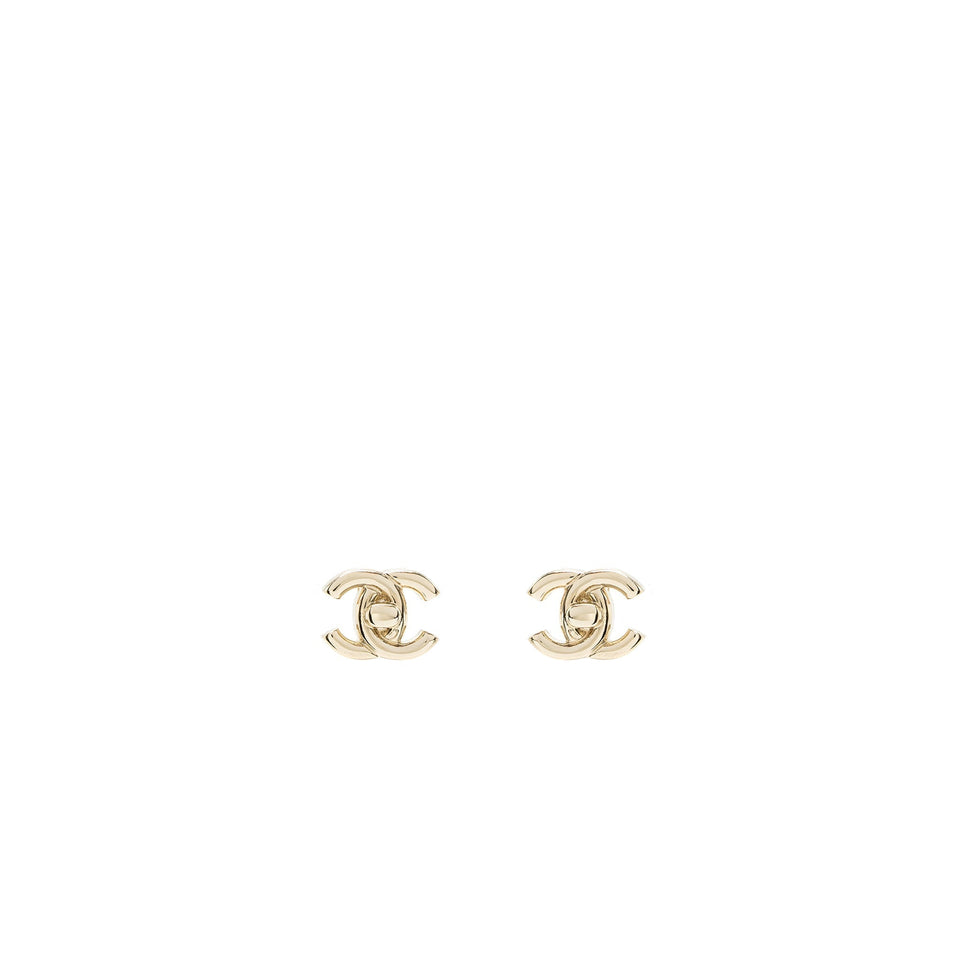 Chanel Classic CC Logo Earring Light Gold Tone