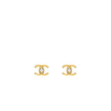 Chanel CC logo with crystal earrings gold tone