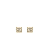 Chanel square CC Logo earring with crystal Light Gold Tone