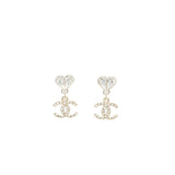 Chanel Heart CC Drop Earrings Crystal Light Gold Tone