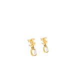 Chanel CC Logo Square Pearl Drop Earrings Gold Tone