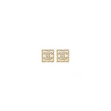 Chanel Square CC logo Earrings Crystal Light Gold Tone