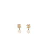 Chanel small model cc logo with pearl drop earrings light gold tone