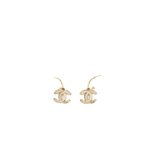 Chanel CC logo drop crystal earrings light gold tone