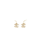Chanel CC logo drop crystal earrings light gold tone