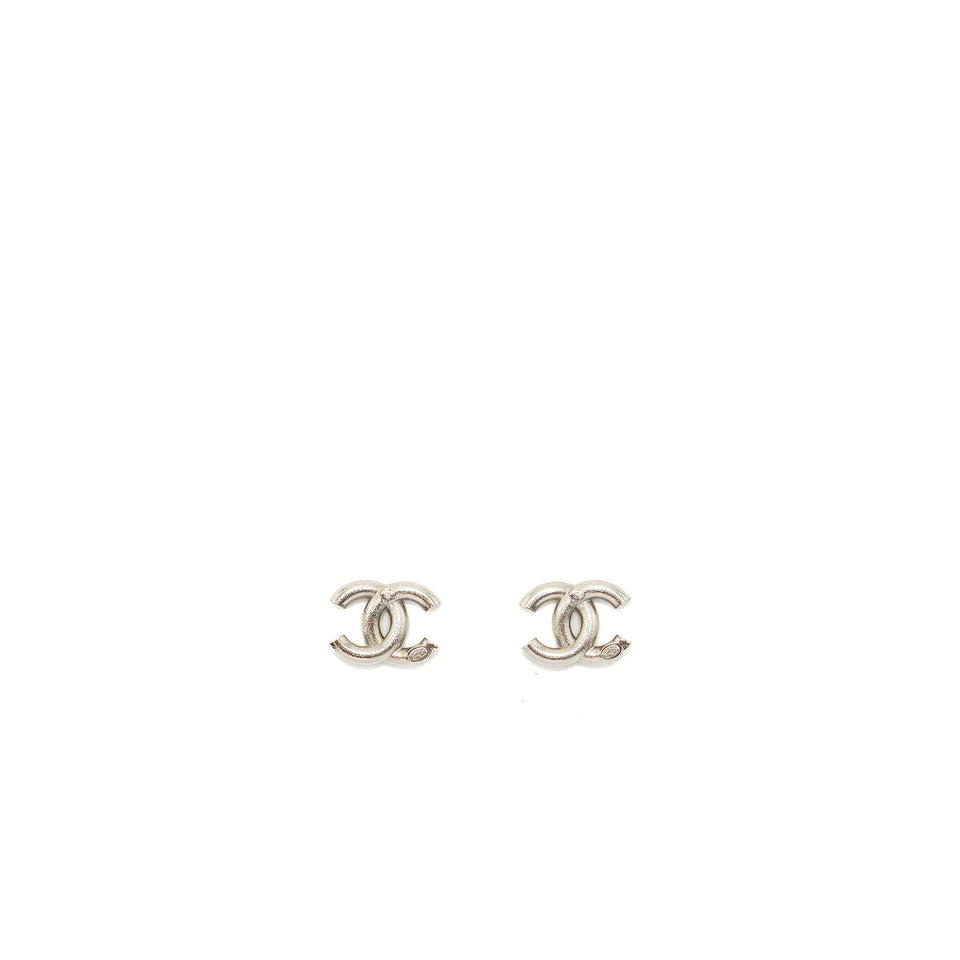 Chanel CC Logo Earrings Crystal Silver Tone