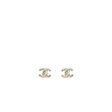 Chanel CC Logo Earrings Crystal Silver Tone