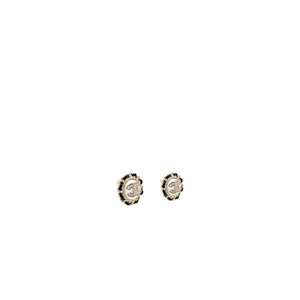 Chanel Round CC Logo Earrings Crystal/ Leather L