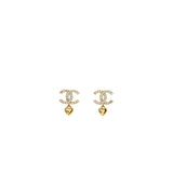 Chanel CC logo dropped earrings with Crystal Gold Tone