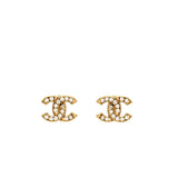 Chanel CC Logo Earrings Crystal Gold Tone